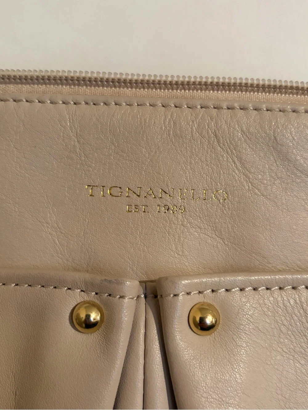Tignanello Genuine Leather Blush Beige Crossbody Bag Tassel